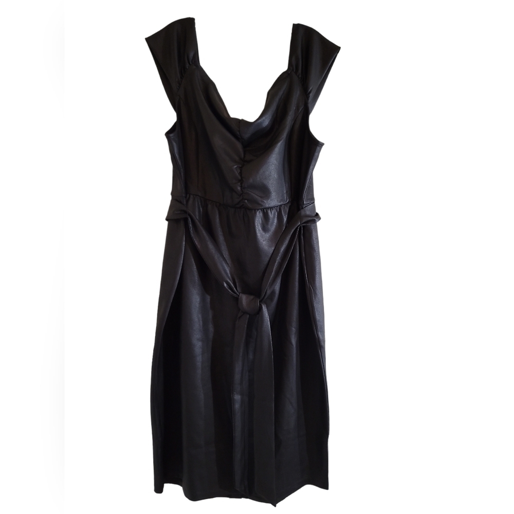 NWT Lane Bryant Faux Leather Black Belted Dress 22  Curvy Edgy Feminine